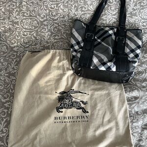 Burberry Black and Gray Checkered Tote Bag